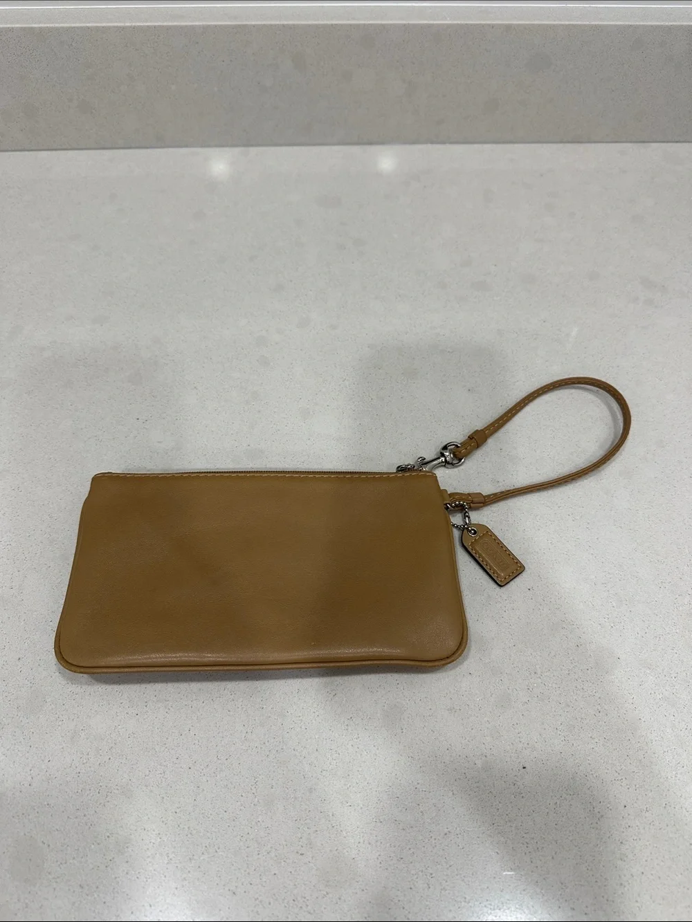 Coach Tan Leather Wristlet with Front Buckle
